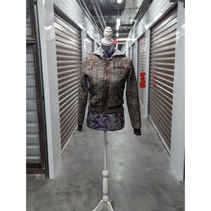 Forever 21 Size Small Brown Tweed Bomber Jacket with Sweater Grey Hood